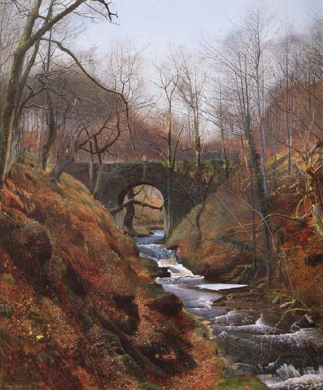 Atkinson Grimshaw Ghyll Beck Barden Yorkshire Early Spring Norge oil painting art